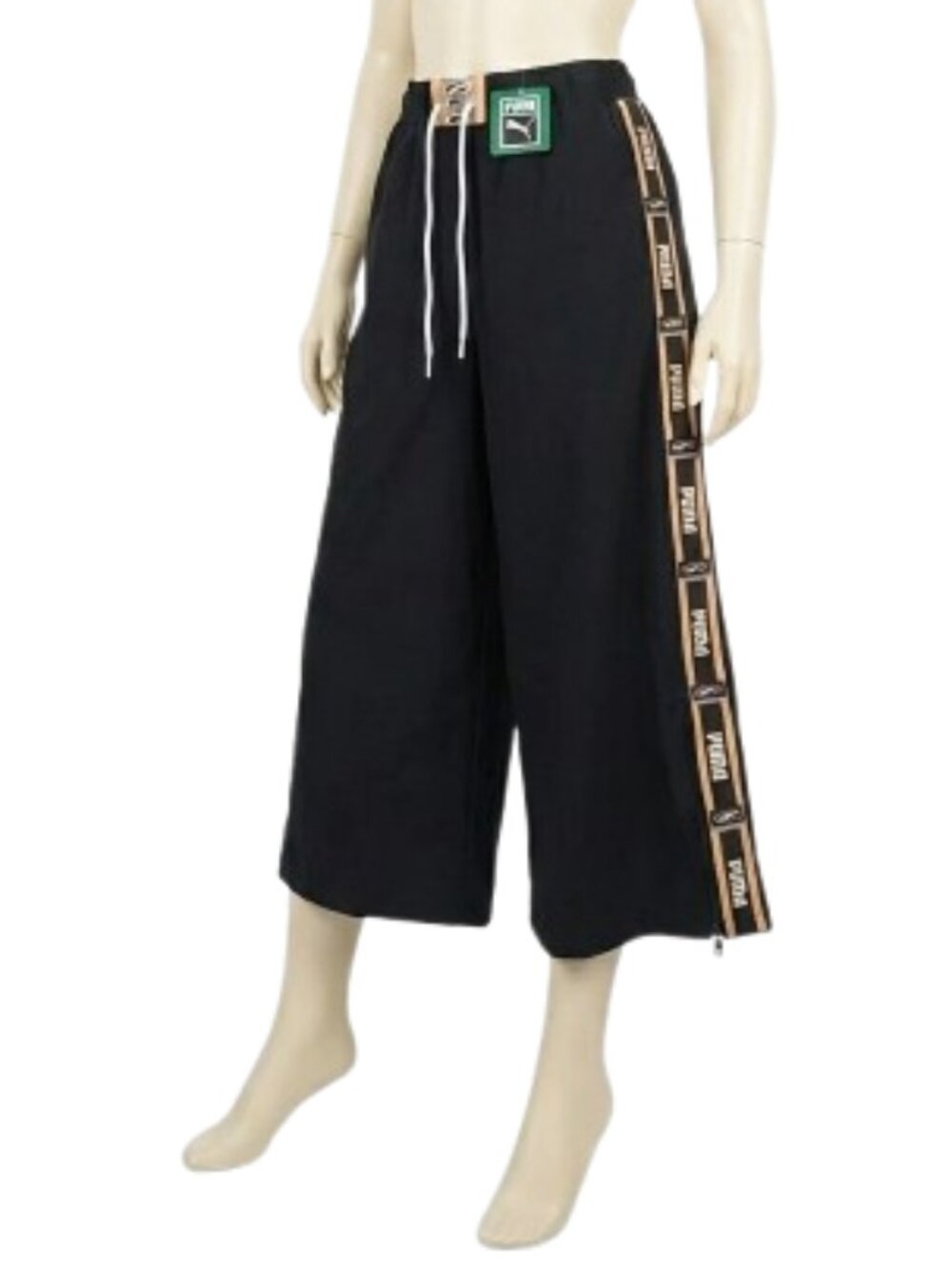 PUMA Iconic T7 Retro Culottes Wide Leg Snap Track Pants Black NWT Size Large